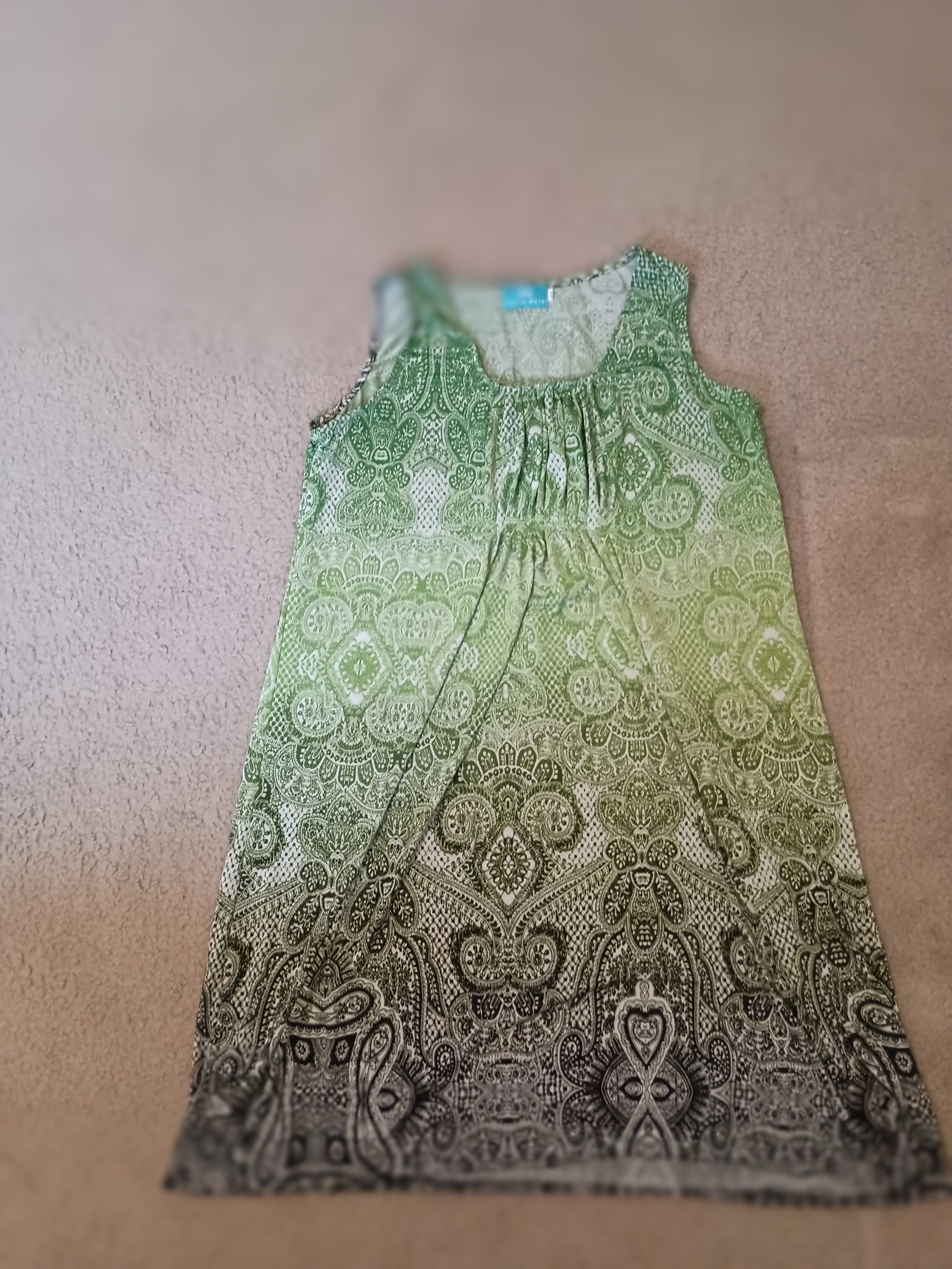 Sleeveless Green Ombre Paisley Summer Dress